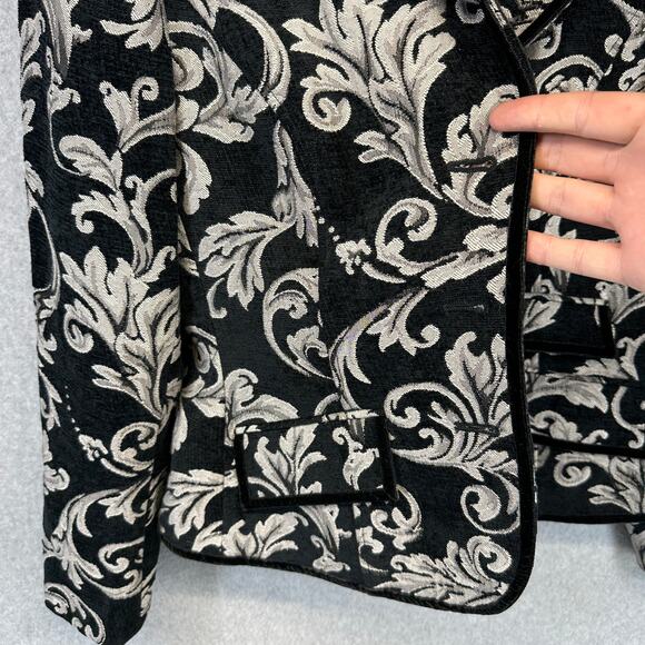 VTG Lovely Blazer Jacket Womens 12 Black White Baroque Damask Pattern 3-Button - Picture 5 of 15